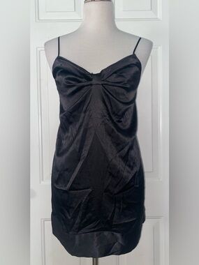 Victoria's Secret Black Satin Bow Slip Dress Nightie Small